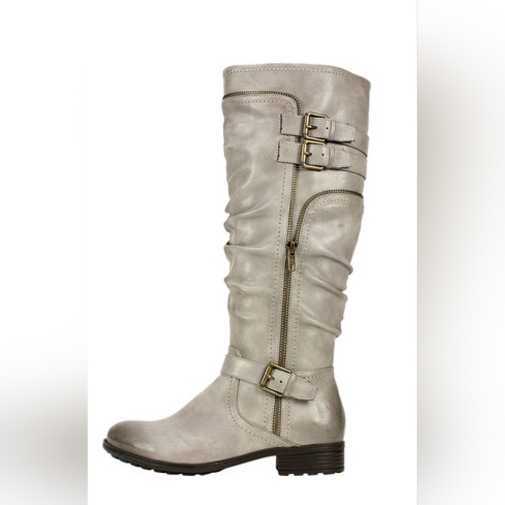 White Mountain Leather Riding Boots, Light Grey, size 8